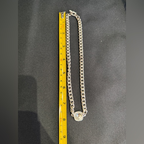 Silver Cuban link Necklace with Crystal Accent - Picture 6 of 6
